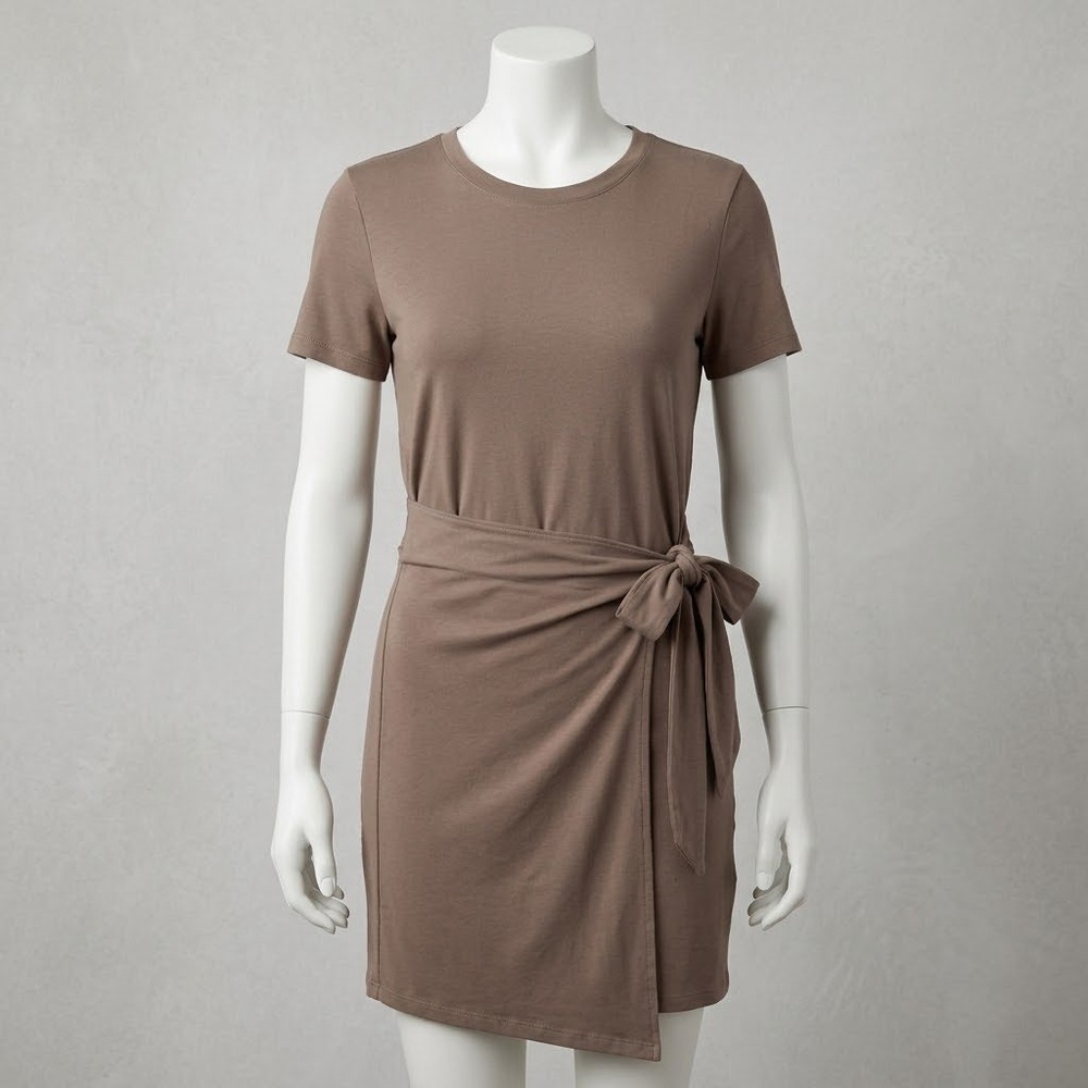 Rails Womens Brown Cotton Short Sleeve Tie Waist Wrap Skirt Mini T-Shirt Dress M